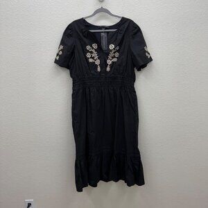 French Connection Black Floral Embroidered Dress w Pockets Womens size XL NEW